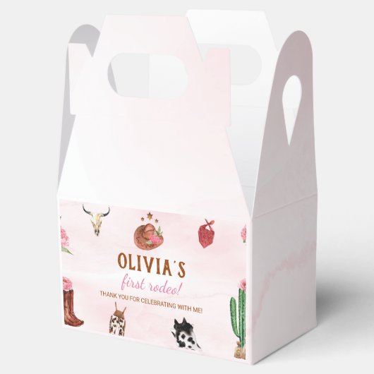 Westerne eerste rodeo cowgirl verjaardagsgunst box bedankdoosjes (Geopend)