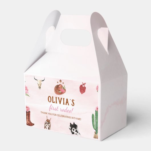 Westerne eerste rodeo cowgirl verjaardagsgunst box bedankdoosjes (Voorkant Zijde)