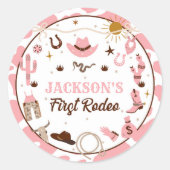 Westerne eerste Rodeo meisje 1e verjaardag roze Ronde Sticker (Voorkant)