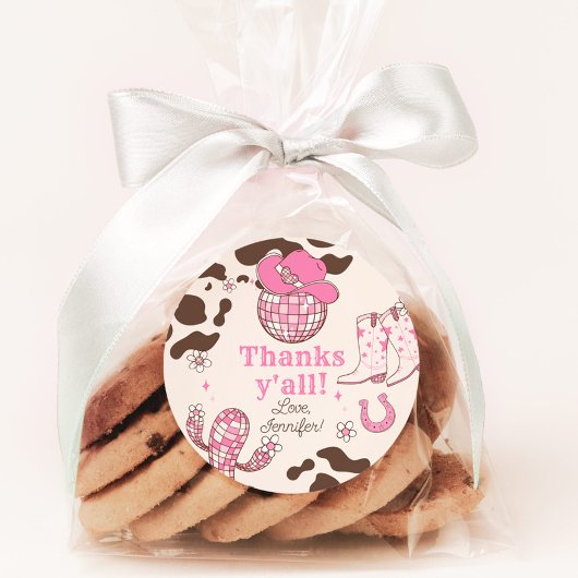 Westerne eerste Rodeo meisje roze Bedankt yall ver Ronde Sticker