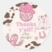 Westerne eerste Rodeo meisje roze Bedankt yall ver Ronde Sticker (Voorkant)