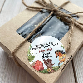 Westerne eerste Rodeo paardenstal 1e verjaardagsfe Ronde Sticker
