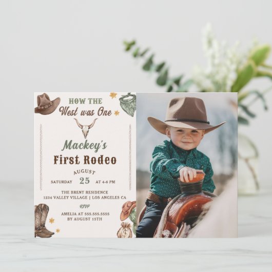 Westerne eerste Rodeo rustieke verjaardagsfeestfot Kaart (Staand voorkant)