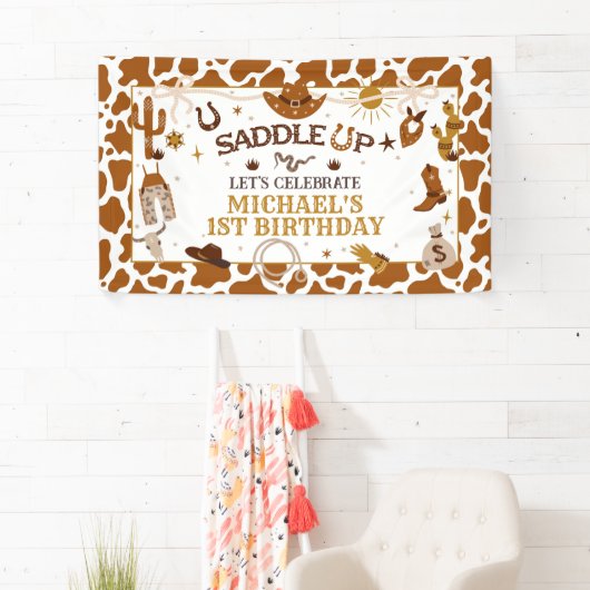 Westerne eerste Rodeo verjaardagsbanner Spandoek (Insitu)