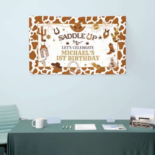 Westerne eerste Rodeo verjaardagsbanner Spandoek (Beurs)