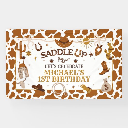 Westerne eerste Rodeo verjaardagsbanner Spandoek (Horizontaal)