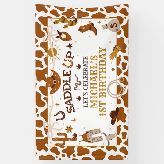 Westerne eerste Rodeo verjaardagsbanner Spandoek (Verticaal)