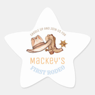 Westerne eerste Rodeo verjaardagsfeestje jongen Ster Sticker