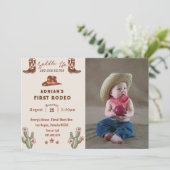 Westerne eerste rodeo verjaardagsfoto kaart (Staand voorkant)