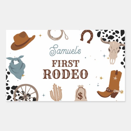 Westerne eerste rodeo wild west boy eerste verjaar rechthoekige sticker (Voorkant)