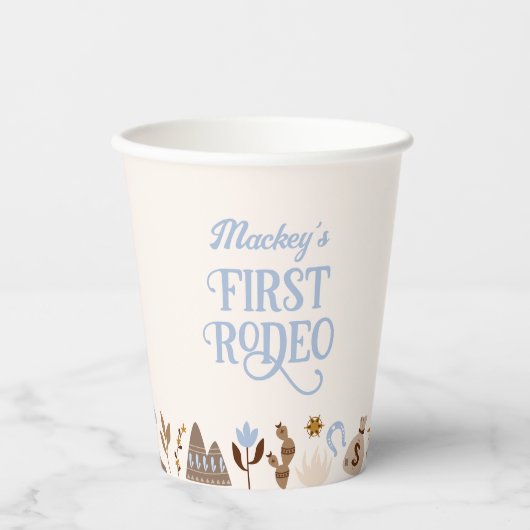 Westerne eerste Rodeo Wild West Cowboy Blue Verjaa Papieren Bekers (Voorkant)