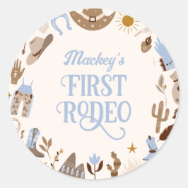 Westerne eerste Rodeo Wild West Cowboy Blue Verjaa Ronde Sticker