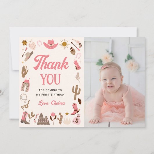 Westerne eerste Rodeo Wild West Cowboy roze Verjaa Bedankkaart (Voorkant)