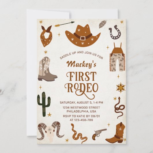 Westerne eerste Rodeo Wild West Cowboy Verjaardag Kaart (Voorkant)