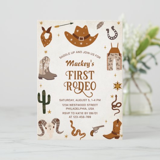 Westerne eerste Rodeo Wild West Cowboy Verjaardag Kaart (Staand voorkant)