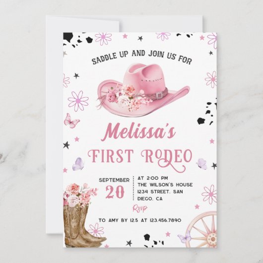 Westerne eerste rodeo wild west cowgirl verjaardag kaart (Voorkant)