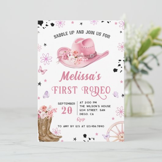 Westerne eerste rodeo wild west cowgirl verjaardag kaart (Staand voorkant)
