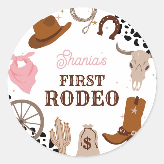 Westerne eerste rodeo wild west meisje eerste verj ronde sticker (Voorkant)