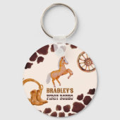 Westerne eerste rodeo zadelen op paardenverjaardag sleutelhanger (Voorkant)