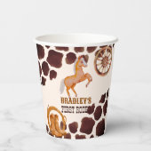 Westerne eerste rodeo zadels op paardenverjaardag papieren bekers (Achterkant)