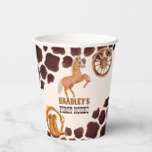 Westerne eerste rodeo zadels op paardenverjaardag papieren bekers (Voorkant)