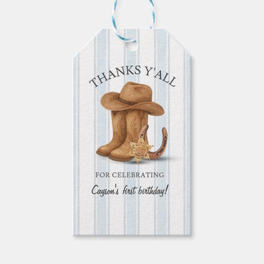 Westerne eerste verjaardag | cowboy | Eerste ronde Cadeaulabel (Voorkant)