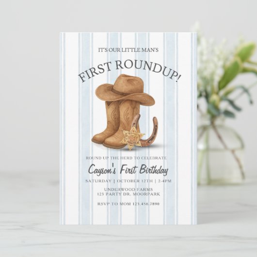 Westerne eerste verjaardag | cowboy | Eerste ronde Kaart (Staand voorkant)