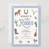 Westerne eerste verjaardag Rodeo Baby Boy Uitnodig Kaart (Voorkant)