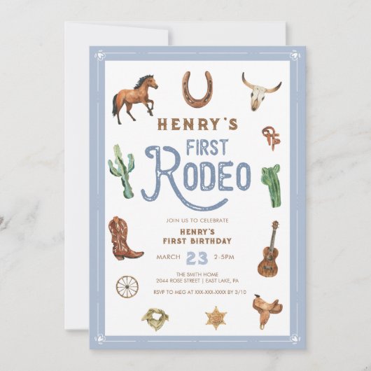 Westerne eerste verjaardag Rodeo Baby Boy Uitnodig Kaart (Voorkant)