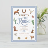 Westerne eerste verjaardag Rodeo Baby Boy Uitnodig Kaart (Staand voorkant)