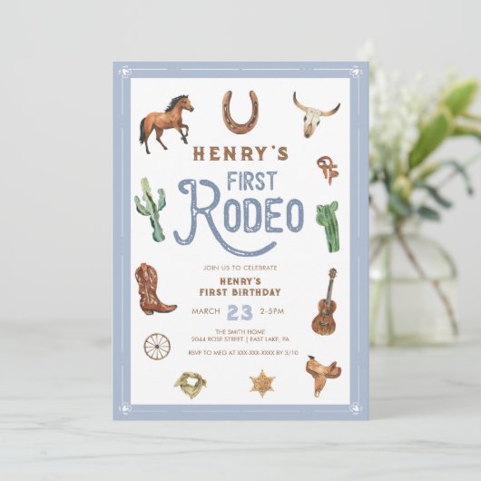 Westerne eerste verjaardag Rodeo Baby Boy Uitnodig Kaart (Staand voorkant)