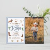 Westerne eerste verjaardag Rodeo Baby Boy Uitnodig Kaart (Staand voorkant)