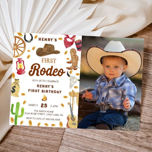 Westerne eerste verjaardag Rodeo Baby Foto Kaart