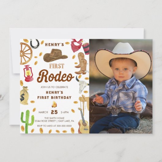 Westerne eerste verjaardag Rodeo Baby Foto Kaart (Voorkant)