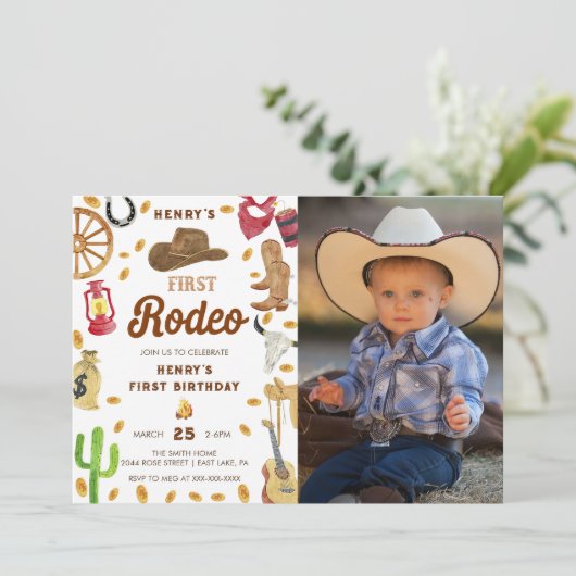 Westerne eerste verjaardag Rodeo Baby Foto Kaart (Staand voorkant)