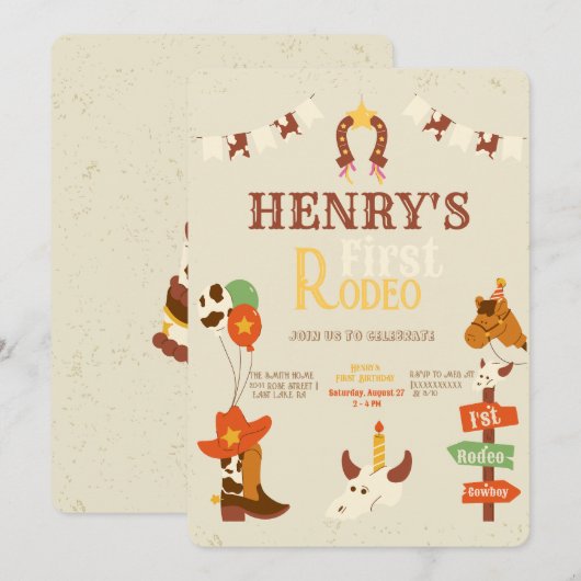 Westerne Eerste Verjaardag Rodeo Baby Kaart (Voorkant / Achterkant)