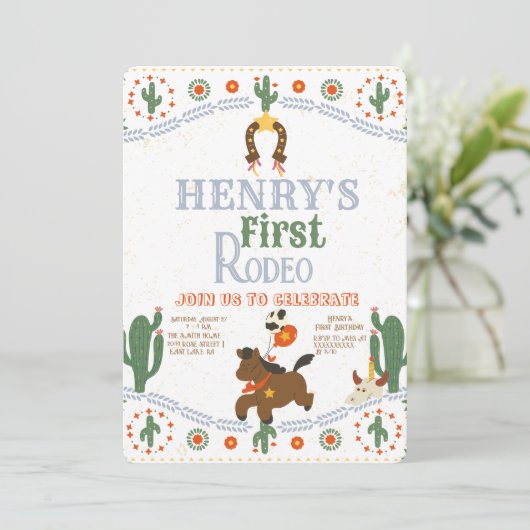 Westerne Eerste Verjaardag Rodeo Baby Kaart (Staand voorkant)