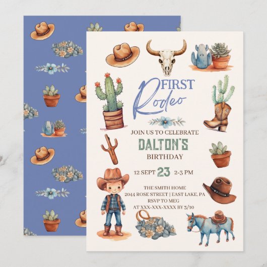 Westerne eerste verjaardag Rodeo Cowboy Verjaardag Kaart (Voorkant / Achterkant)