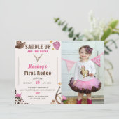 Westerne eerste verjaardag rodeo foto kaart (Staand voorkant)