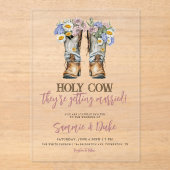 Westerne en landbloemen boots Rustic Wedding Acryl Uitnodigingen (Voorkant)