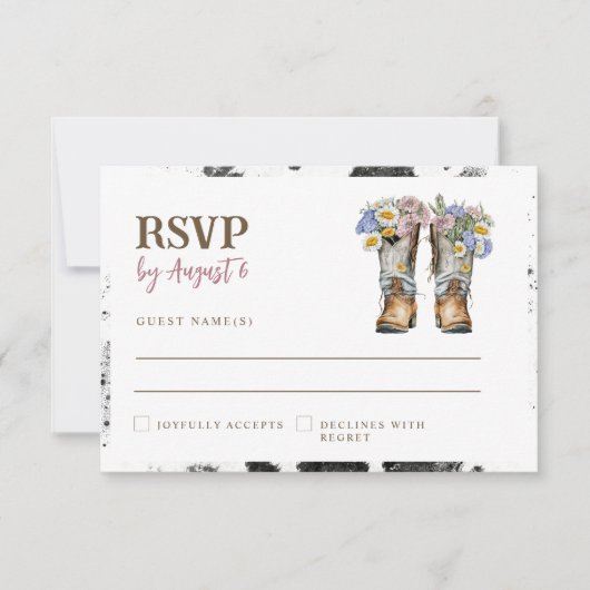 Westerne en landbloemen boots Rustic Wedding RSVP Kaartje (Voorkant)