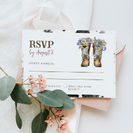 Westerne en landbloemen boots Rustic Wedding RSVP Kaartje