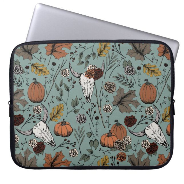 Westerne Eucalyptus Herfst Oogst en Koe Schedels Laptop Sleeve (Voorkant)