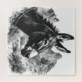 Westerne ezel  zwart-wit puzzel legpuzzel (Horizontaal)
