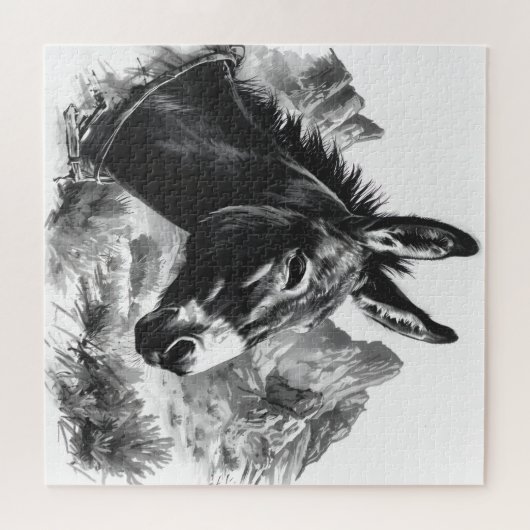 Westerne ezel  zwart-wit puzzel legpuzzel (Horizontaal)