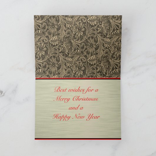 Westerne Faux Tooled Leather Print Kerst Kaart (Binnen)
