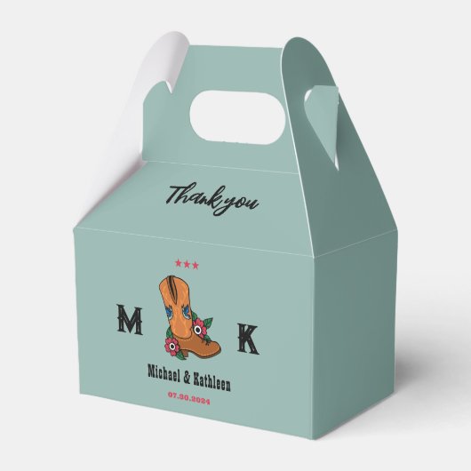 Westerne Floral Cowboy Boot Boho Country Weddensch Bedankdoosjes (Voorkant Zijde)