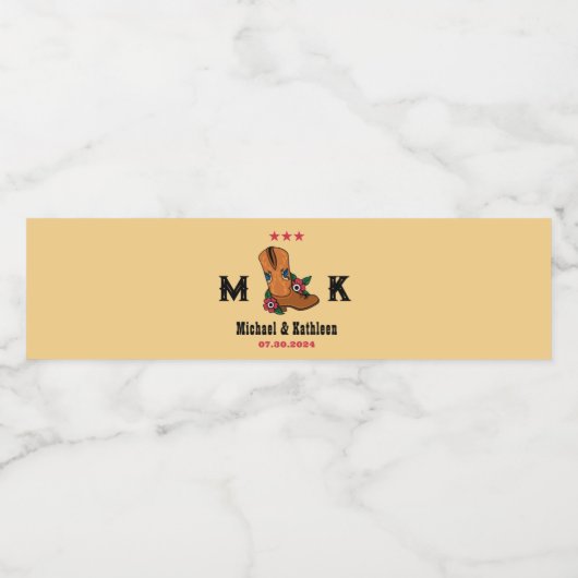 Westerne Floral Cowboy Boot Boho Country Weddensch Waterfles Etiket (Enkel label)