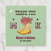 Westerne Floral Cowboy Boot Monogram Rustic Weddin Bedankjes Labels (Voorkant)