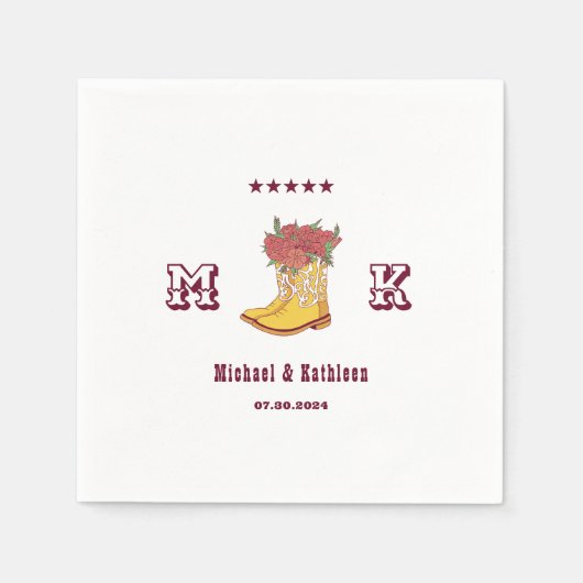 Westerne Floral Cowboy Boot Monogram Rustic Weddin Servet (Voorkant)